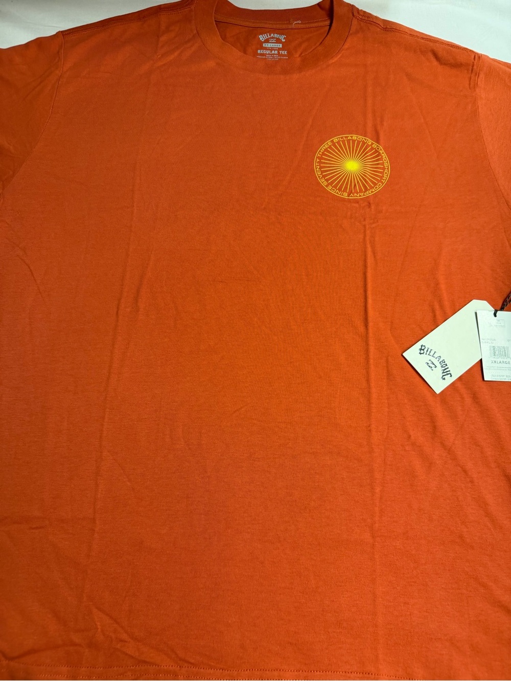 Billabong Orange Short Sleeve Tee with Yellow Sunburst Graphic